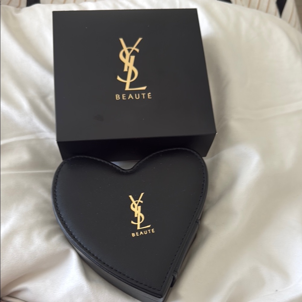 YSL Beauté Black Heart-Shaped vanity Box with mirror W  2 travel size lipsticks